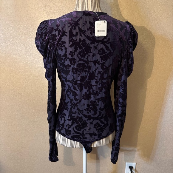 Final Sale! NWT Free People Bodysuit Lg Deep Purple Floral Deep Sea Magic Hour - Picture 9 of 16